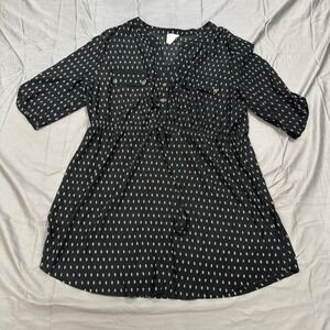 Siren Lily Maternity Tunic Top 2X Black White Diamond Button Up Drawstring Waist